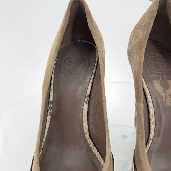 Tory Burch Sandra Pump Women's Size 8 Brown Leather Wedge Heel Platform Phython - Picture 6 of 16